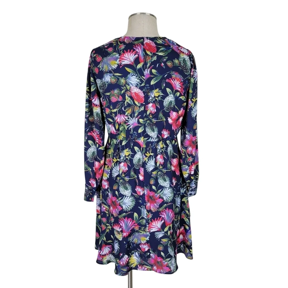 J Crew Dress Size 6 Floral Long Sleeve Flounce Hem Fitted Waist Back Zip Lined
